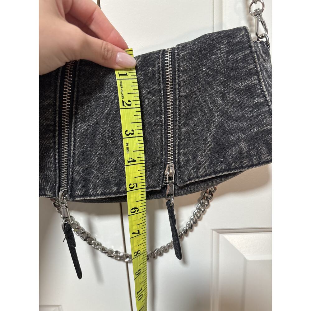 Zara Black Denim Shoulder Bag with Chain Strap - Picture 4 of 7